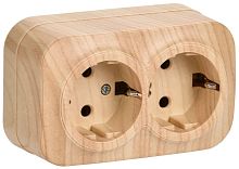 Розетка с заземлением накладная IEK Glory РС22-3-ХС 2-м. сосна картинка